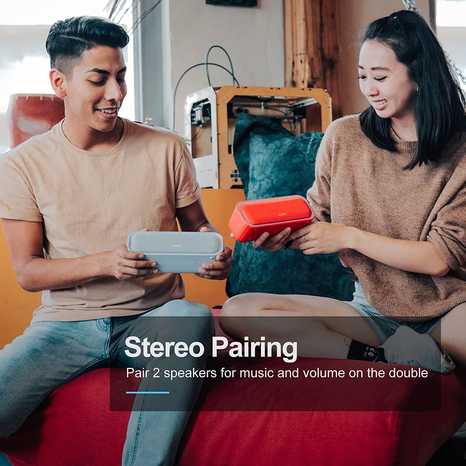 Soundbox Pro Bluetooth Speaker, 20W Stereo Sound, Active Extra Bass, 20H Playtime, Multi-Colors Lights, Wireless Stereo Pairing, IPX6 Waterproof for Garden, Hiking, Camping, Beach, Party-Blue