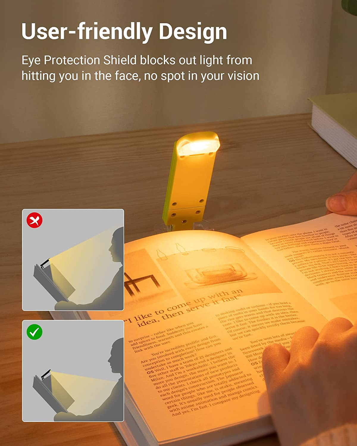 Amber Book Light for Reading, USB Rechargeable, 3 Brightness Levels, Blue Light Blocking, Kids & Adults (Green)