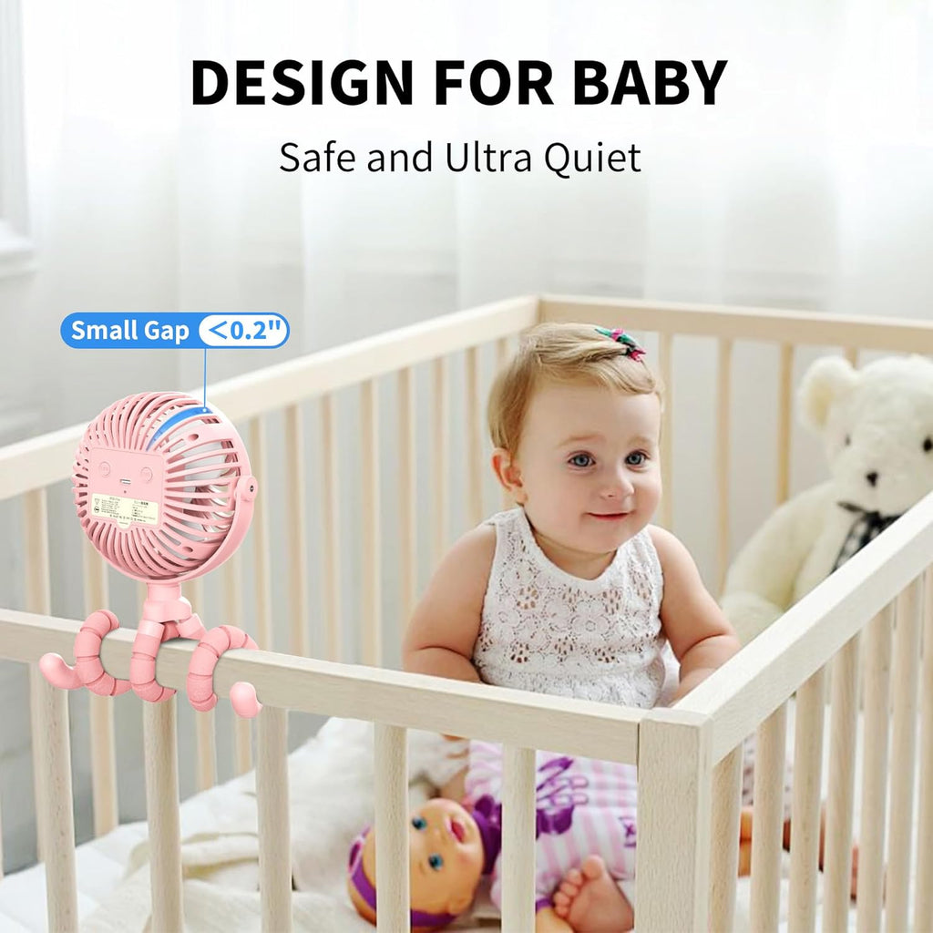 Battery Operated Stroller Fan, Baby Travel Essentials for Beach Disney, Newborn Boy & Girl Showers Gifts Registry Search, Flexible Tripod Clip on Fan for Car Seat Wagon Crib Bike Treadmill