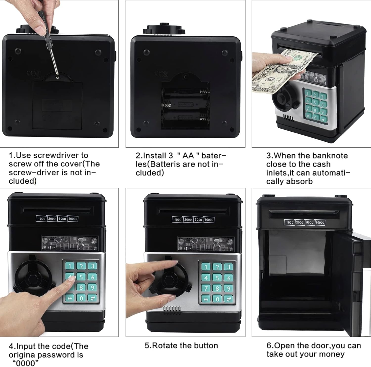 Piggy Bank for Kids, Electronic Password Code Money Bank ATM Bank Box Coin Bank for Children Boys and Girls (Black)