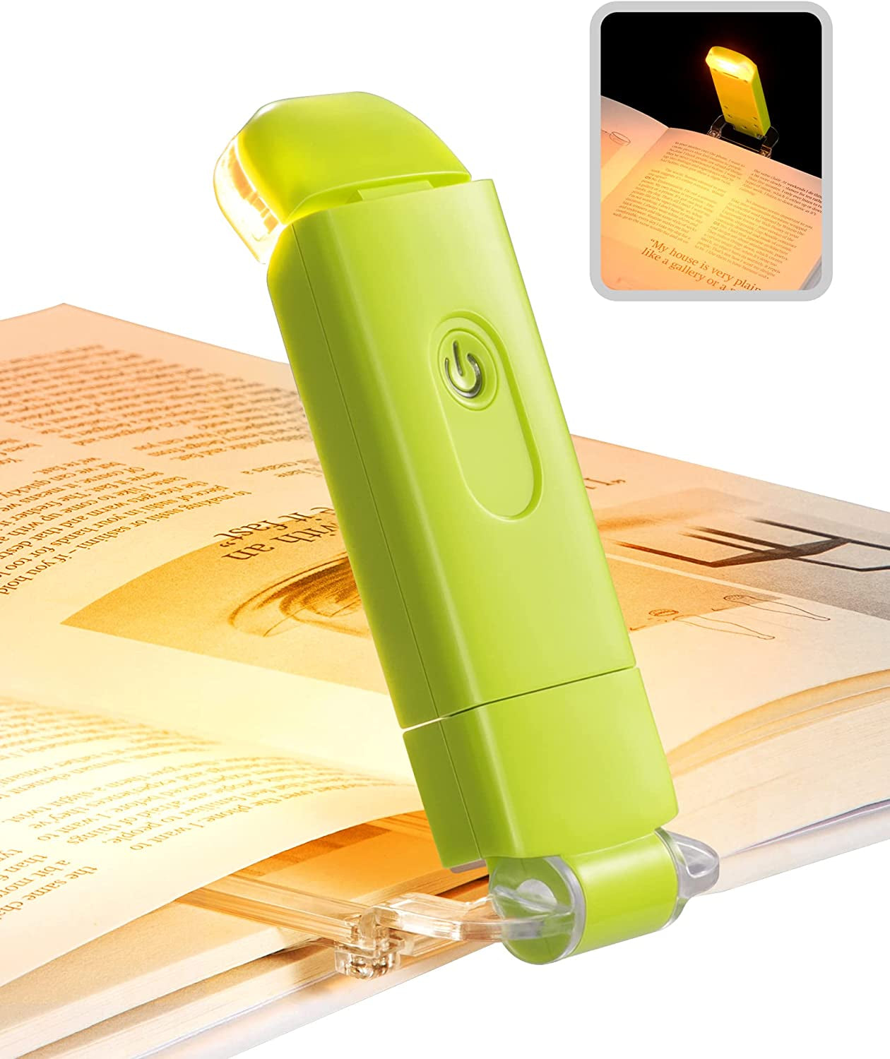 Amber Book Light for Reading, USB Rechargeable, 3 Brightness Levels, Blue Light Blocking, Kids & Adults (Green)