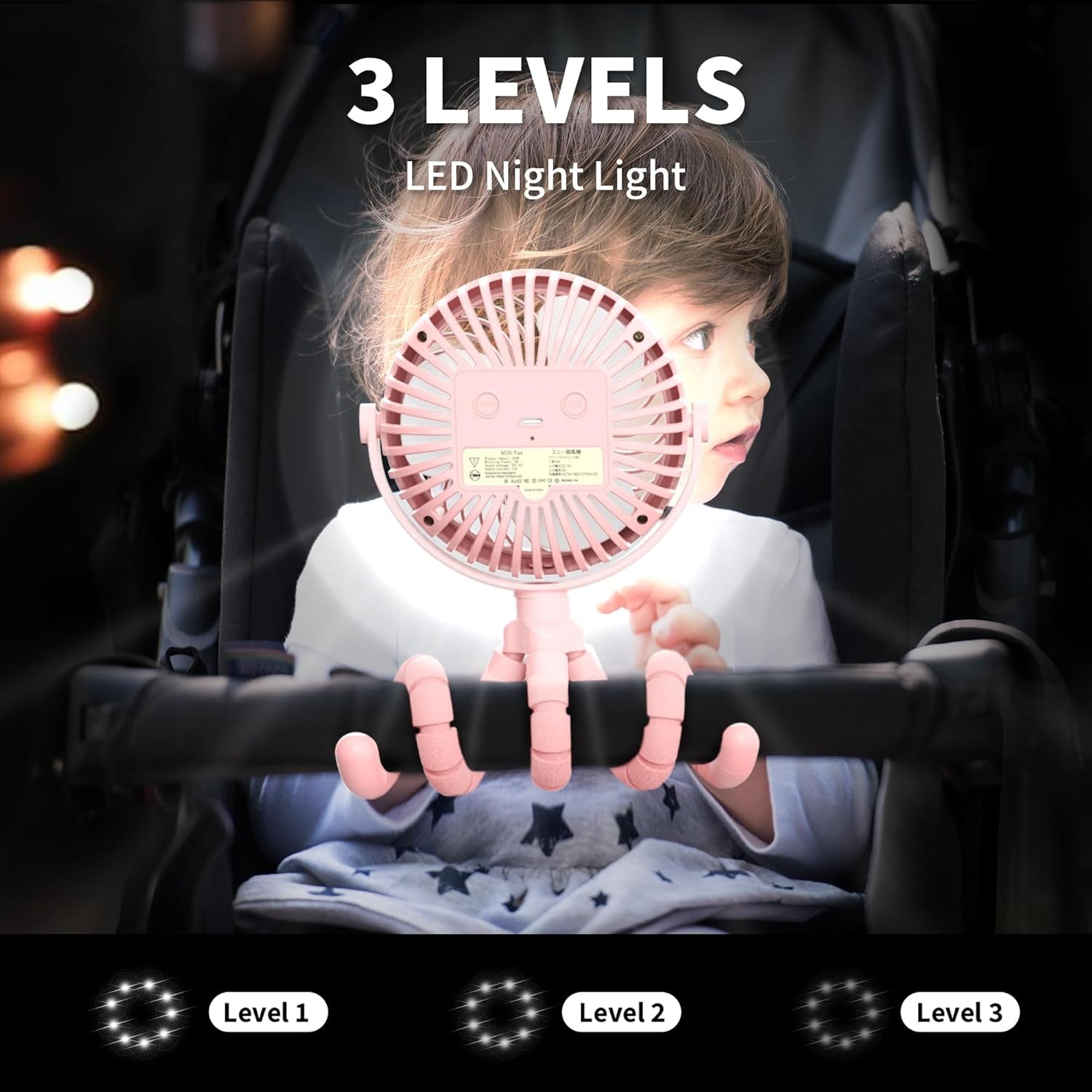 Battery Operated Stroller Fan, Baby Travel Essentials for Beach Disney, Newborn Boy & Girl Showers Gifts Registry Search, Flexible Tripod Clip on Fan for Car Seat Wagon Crib Bike Treadmill