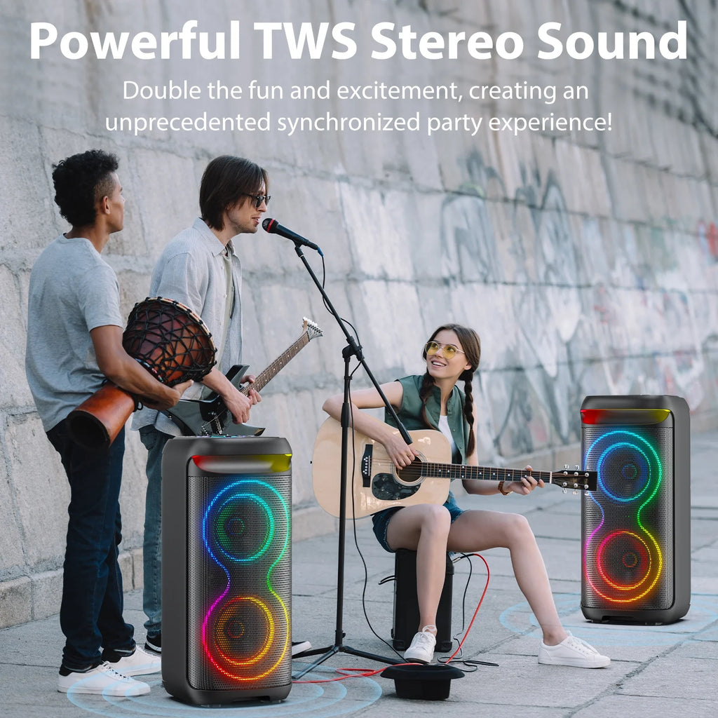 Large Party Speaker, Bluetooth Speaker with Dazzling Rgb Light, Two 6.5'' Subwoofer, T20