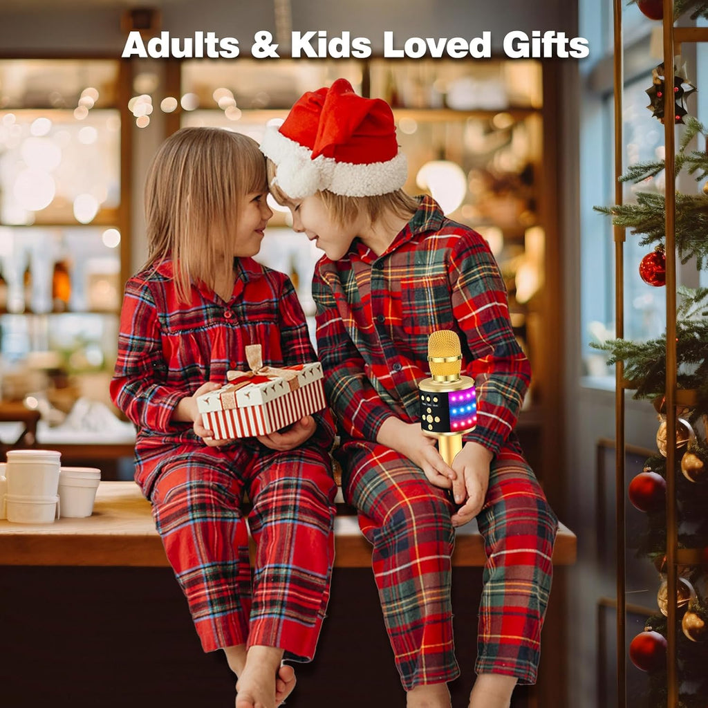 Karaoke Microphone for Kids & Adults - Bluetooth Microphones Singing Mic with Disco Lights, Echo Effect, Built-In Speaker Portable Karaoke Player for Party Travel Gifts Q78(Gold)