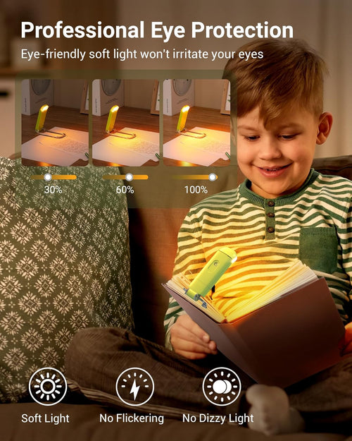 Amber Book Light for Reading, USB Rechargeable, 3 Brightness Levels, Blue Light Blocking, Kids & Adults (Green)